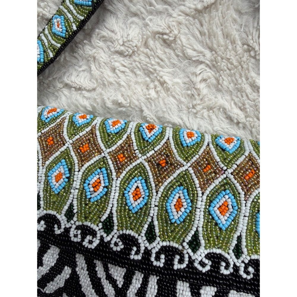 Cache Vintage Y2K Beaded Baguette Shoulder Bag Zebra Geometric Animal Print - Picture 6 of 16